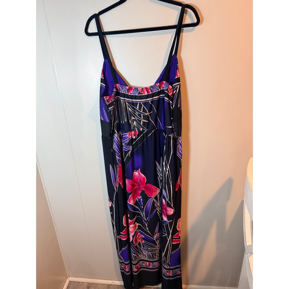 Olivia Matthews Womens Plus 18W Floral Maxi Dress Tropical V-Neck Navy Pink - Picture 6 of 8
